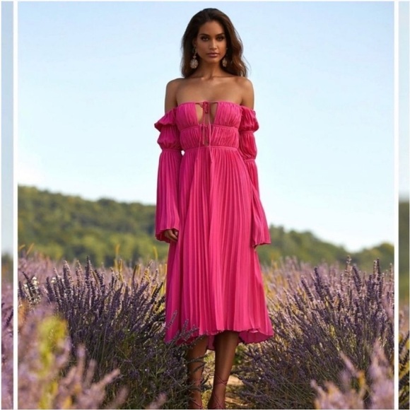 Alamour Dress Womens Size XL Analu Pleated Midi Hot Pink - Picture 2 of 12